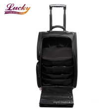 Black Nylon Beauty Trolley Makeup Suitcase Cosmetic Rolling Case for Lady